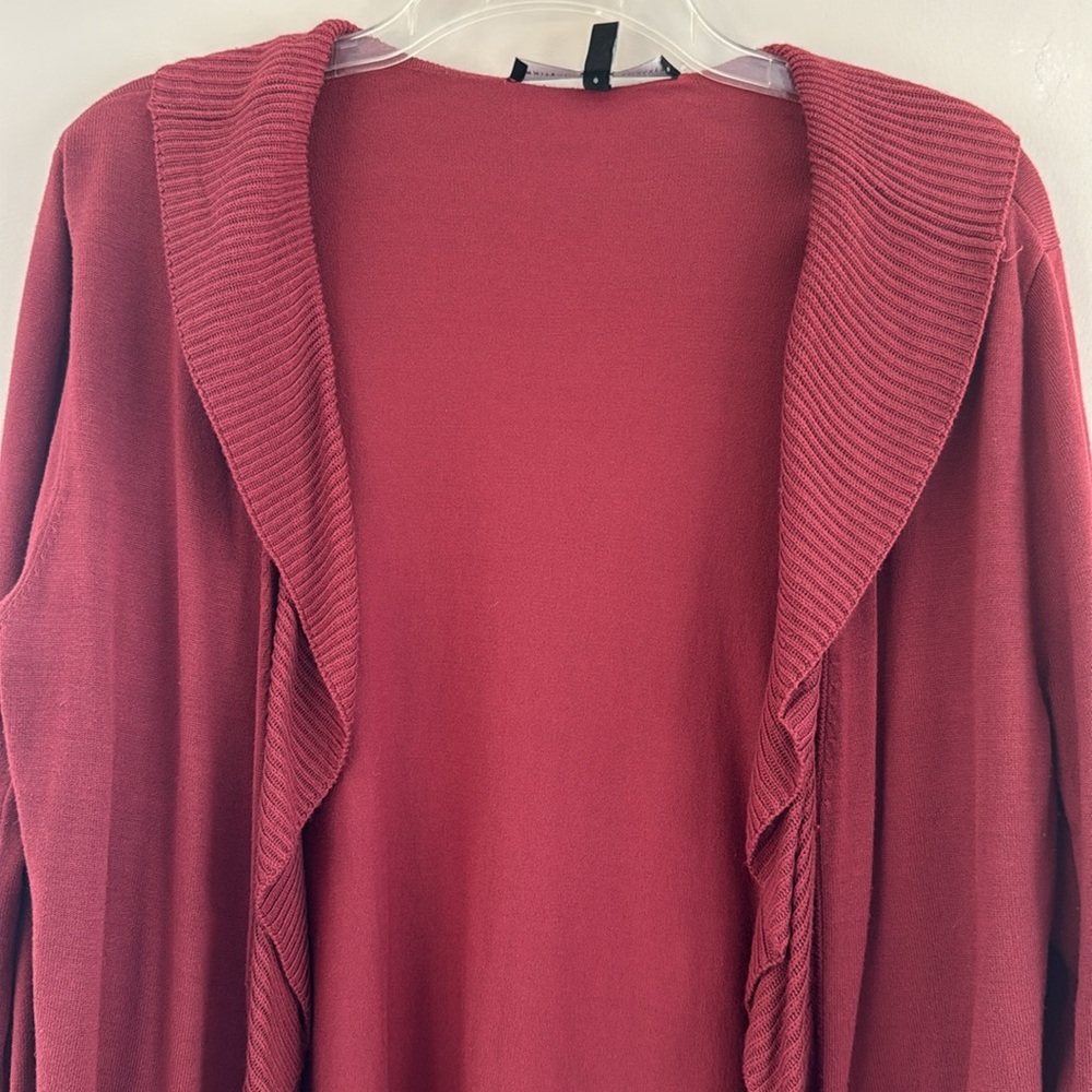 White House Black Market Women's Open Front Cardigan - Cabernet Colored - Size M - Picture 3 of 9